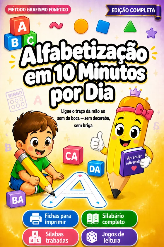 Capa do Kit Completo: silabário completo, sílabas trabadas, jogos de leitura e versão educação especial
